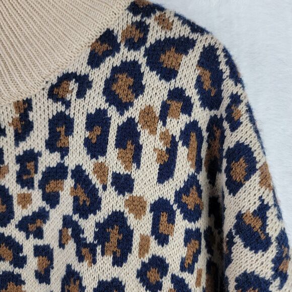 Crown & Ivory Sweater Size 2X Pullover Hi Low Hem Hi Neck Oversize Animal Print - Picture 2 of 10